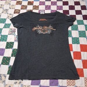 Harley Davidson Studded Embroidered Womens Dark Gray Shirt Size Medium Rochester
